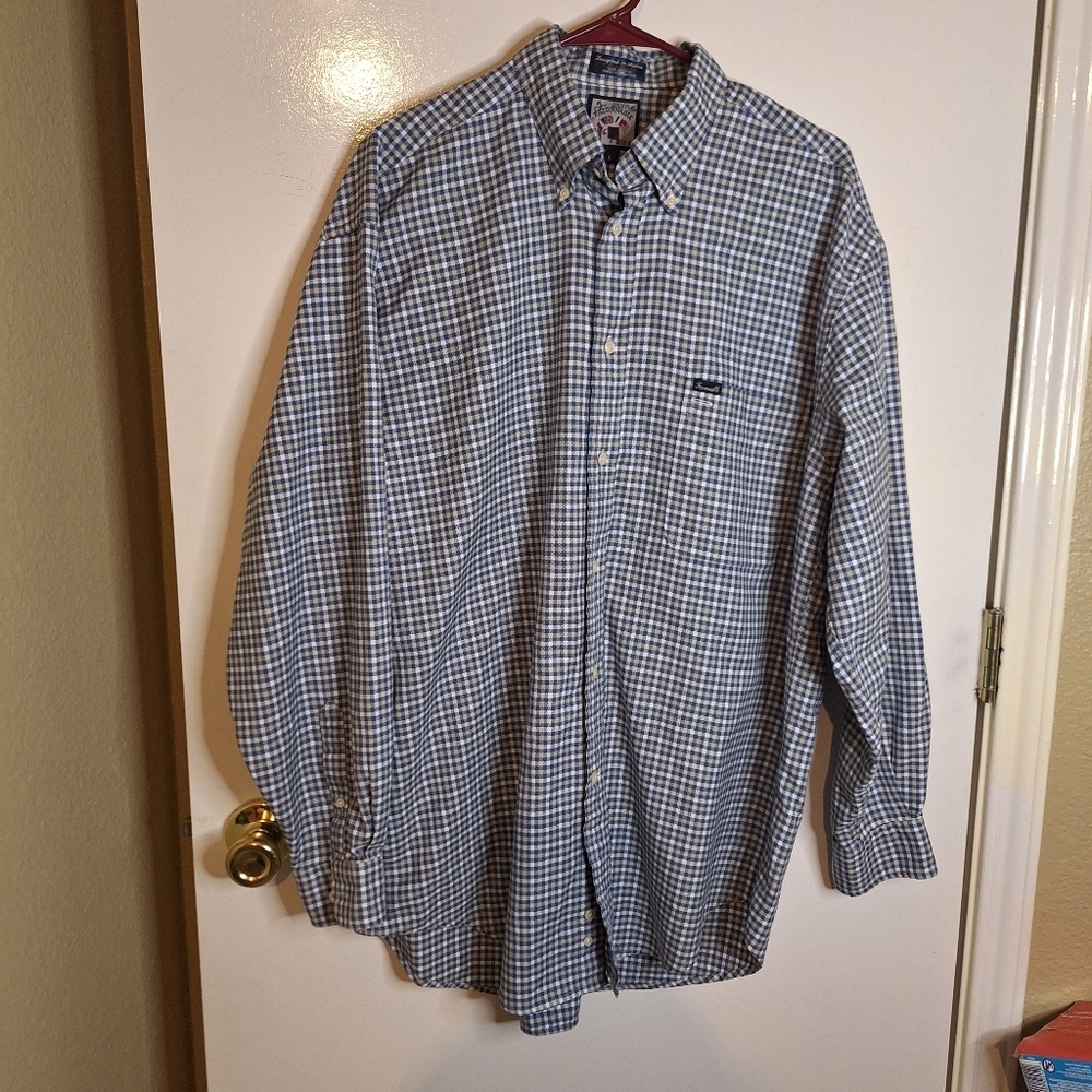 Faconnable Men's Blue Checkered Shirt. Size L